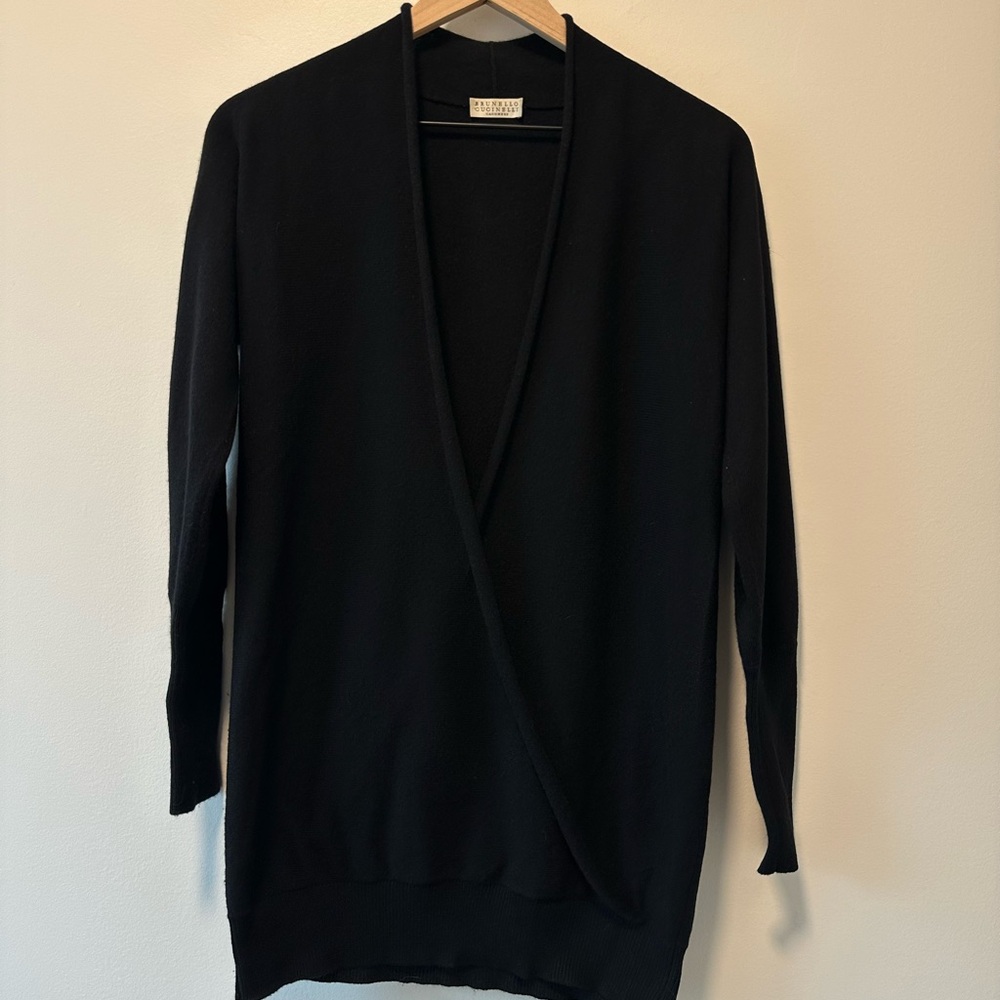 Brunello Cucinelli Black Cardigan Sweater Minimalist Design Size Small